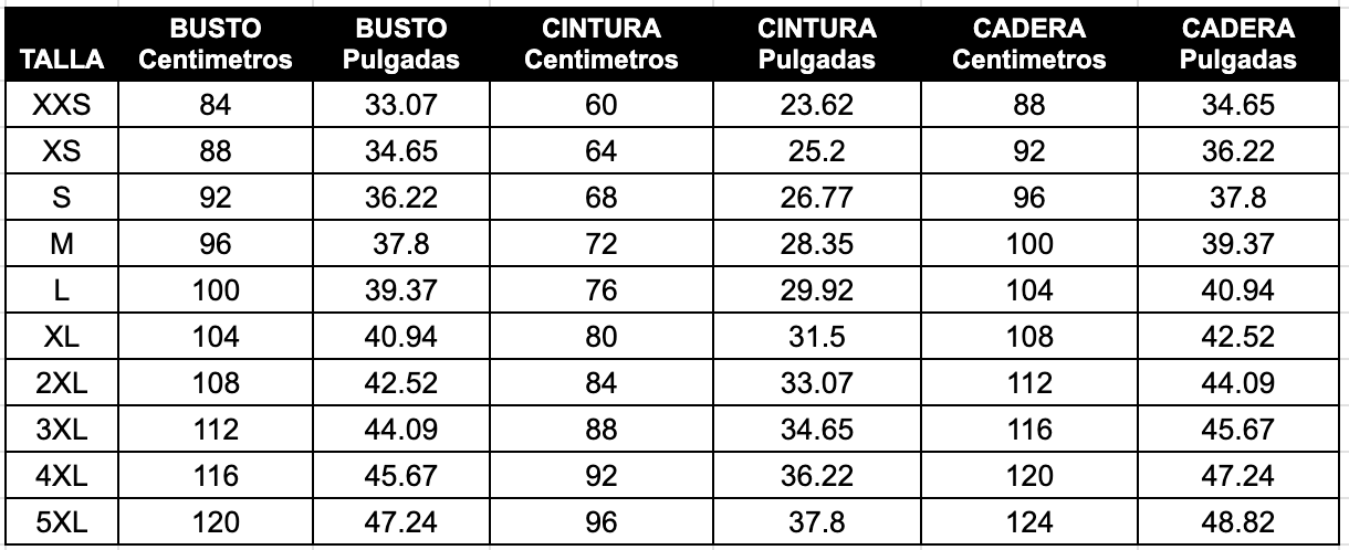 Tabla de tallas Limonni